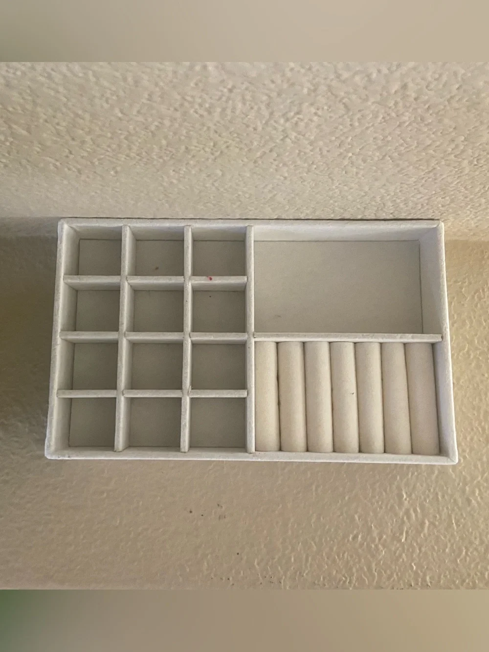 White Jewelry Organizer Tray with Ring Roll and Compartments